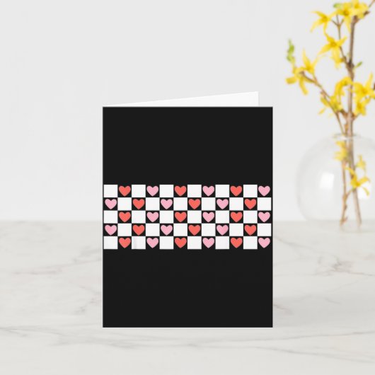 Retro Checkered Red And Nk Hearts Valentines Day Kaart (Gele Bloem)