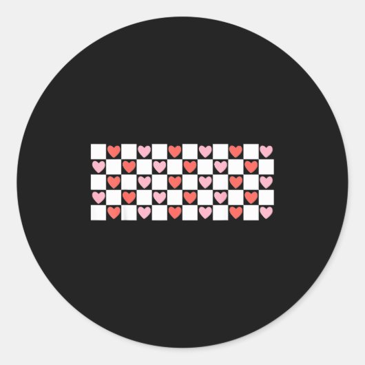 Retro Checkered Red And Nk Hearts Valentines Day  Ronde Sticker (Voorkant)
