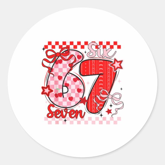 Retro Checkered Valentine Six Seven Meme 67 Viral Ronde Sticker (Voorkant)