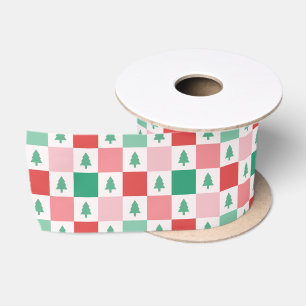 Retro Checkers kerstpatroon - rood roze groen Lint