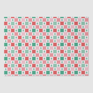 Retro Checkers kerstpatroon - rood roze groen Tissuepapier