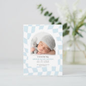 Retro Checks Blue Boy Photo Faire-part de naissanc (Debout devant)