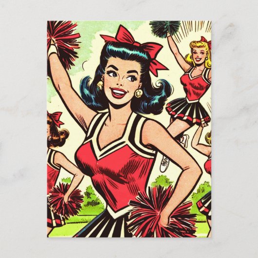 Retro Cheerleader Comics Briefkaart (Voorkant)