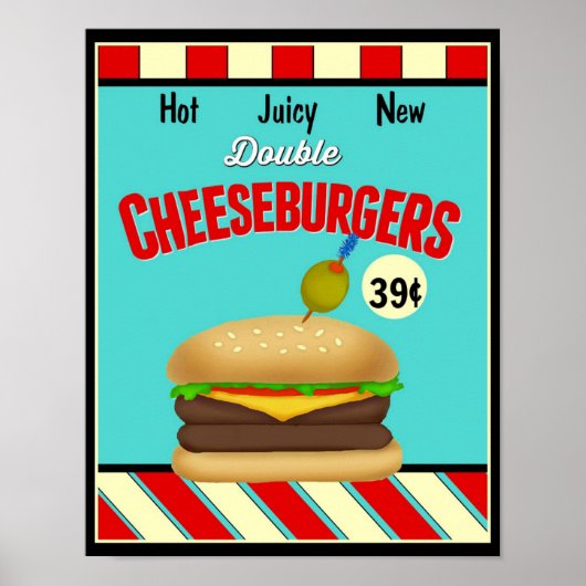 Retro Cheeseburger Sign Poster (Voorkant)
