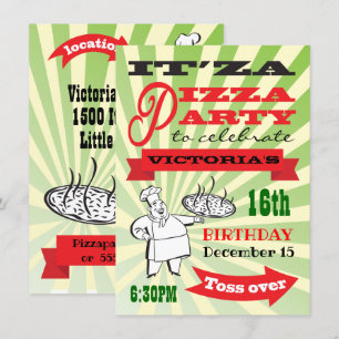 Retro Chef Pizza Verjaardagsfeestje Poster Stijl Kaart