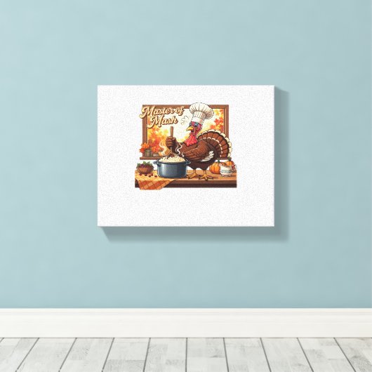Retro Chef Turkije Thanksgiving Classic T-shirt Canvas Afdruk (Insitu (Houten vloer))