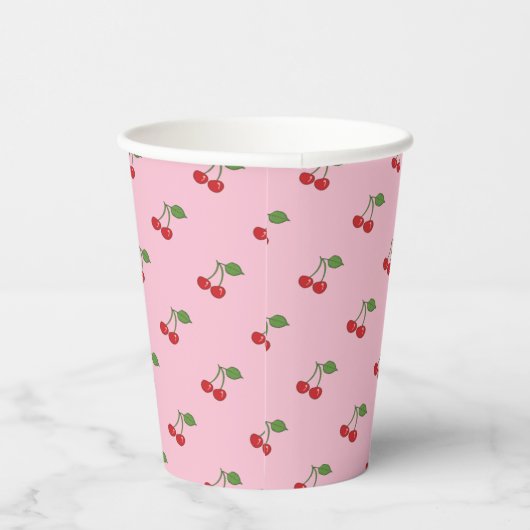 Retro Cherries Pattern Pink Paper Cup Papieren Bekers (Rechts)