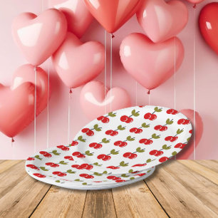 Retro Cherry Berry 1e Verjaardag Rood en groen Papieren Bordje