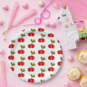 Retro Cherry Berry 1e Verjaardag Rood en groen Papieren Bordje (Feest)