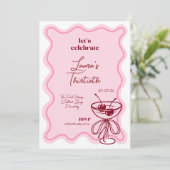 Retro Cherry Cocktail 30th Birthday Invite Bows Kaart (Staand voorkant)