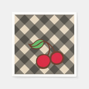 Retro Cherry Gingham Picnic Party Napkins Servetten