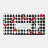 Retro Cherry Gingham Schattige Rood & Zwart Geruit Bureaumat (Keyboard & Muis)