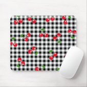 Retro Cherry Gingham Schattige Rood & Zwart Geruit Muismat (Met muis)