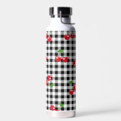 Retro Cherry Gingham Schattige Rood & Zwart Geruit Waterfles (Links)