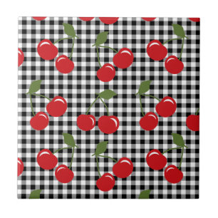 Retro Cherry Gingham Tegeltje
