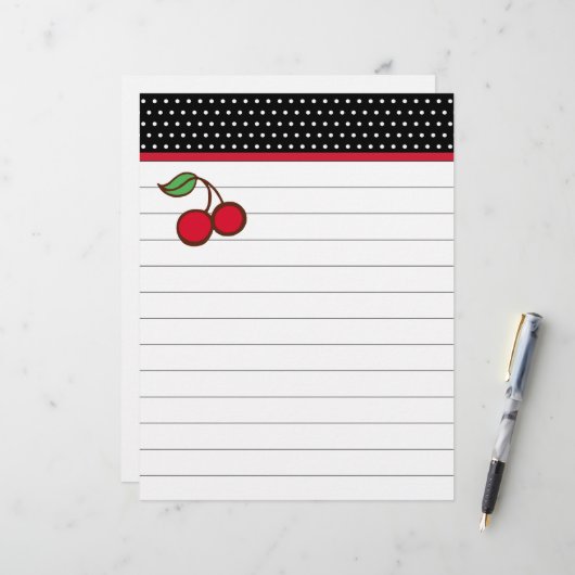 Retro Cherry Letterhead Paper (Voorkant / Achterkant in situ)