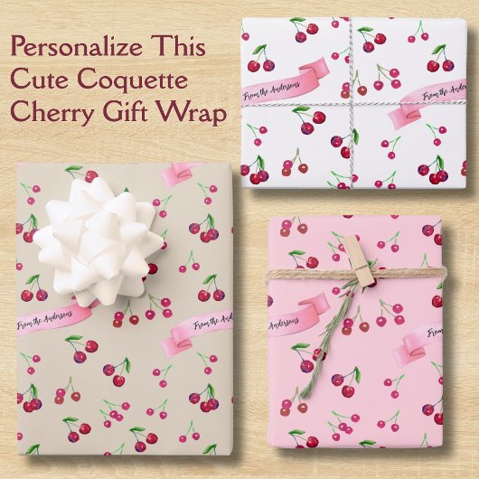 Retro Cherry Pattern Cute Coquette Sweet Treats Inpakpapier Vel