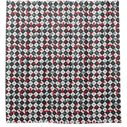 Retro Chess Board Douchegordijn (Voorkant)