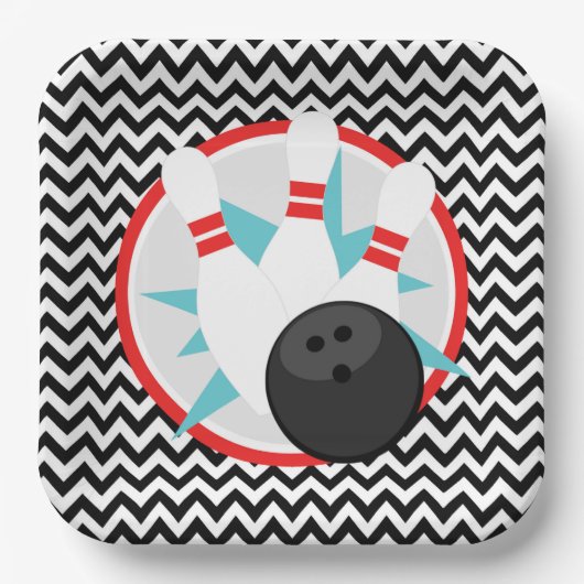 Retro Chevron Bowling Papier Borden Papieren Bordje (Voorkant)