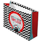 Retro Chevron Bowling Verjaardag Gift Bag Groot Cadeauzakje (Voorkant Gekanteld)