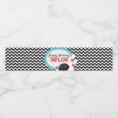 Retro Chevron Bowling Verjaardag Waterfles Labels Waterfles Etiket (Enkel label)