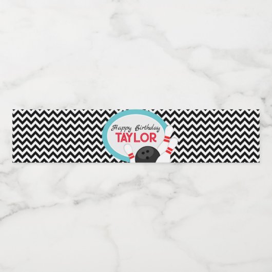 Retro Chevron Bowling Verjaardag Waterfles Labels Waterfles Etiket (Enkel label)