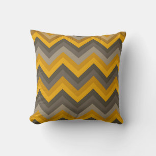 Retro Chevron Patroon Mosterd Geel Grijs Kussen