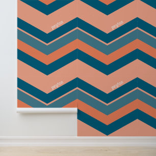 Retro Chevron - perzikblauw Behang