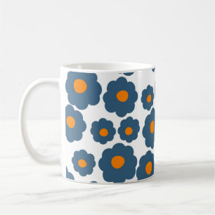Retro Chic Blauw Sinaasappel Bloemen Bold Y2K Koffiemok