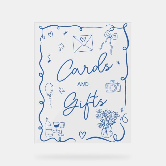 Retro chic bleu panneau illustré douche nuptiale (Recto)