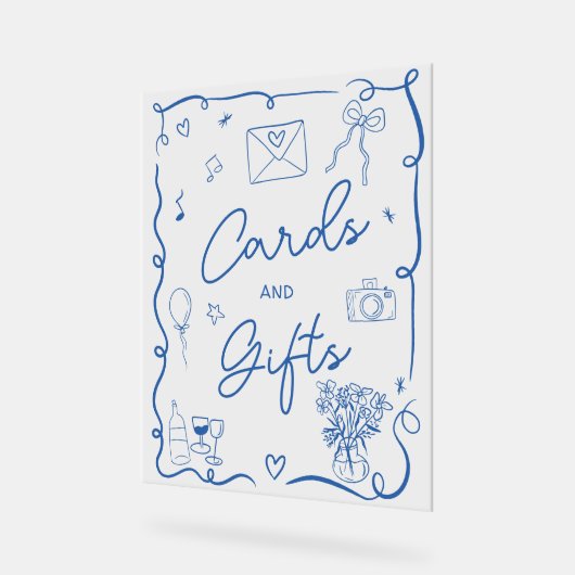 Retro chic bleu panneau illustré douche nuptiale (Angle)