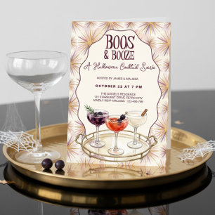 Retro Chic Boos en Booze Halloween Soiree Kaart