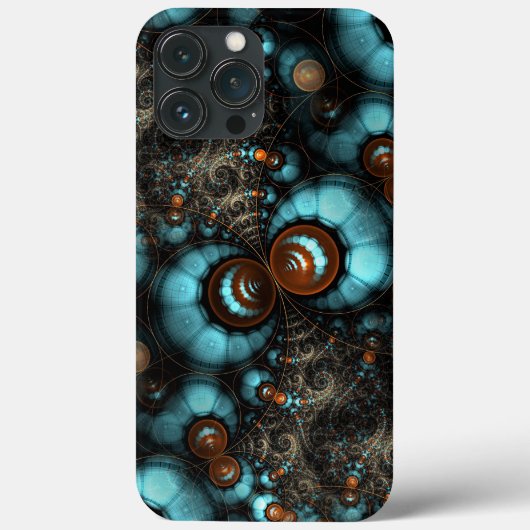 Retro Chic Brown Aqua Turquoise Fractal Pattern Case-Mate iPhone Case (Achterkant)