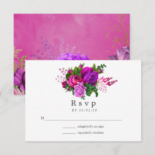 Retro Chic Fuchsia en Paarse Bruiloft RSVP Kaartje
