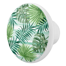 Retro Chic Green Palm laat Waterverf kunst Keramische Knop