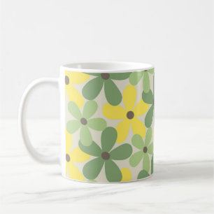 Retro Chic Groen Geel Bloemen Funky Y2K Koffiemok