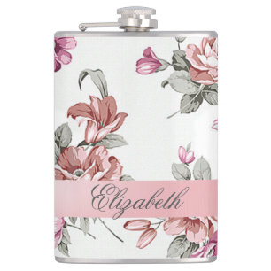 Retro Chic Meisjesachtige Bloemen-Personaliseerba Heupfles