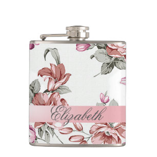 Retro Chic Meisjesachtige Bloemen-Personaliseerba Heupfles