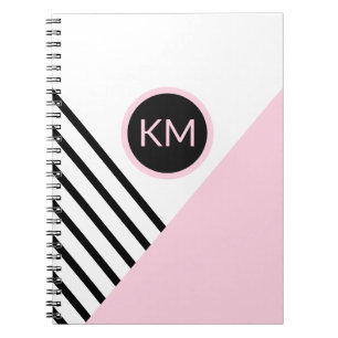 Retro Chic Modern Monogram Stripes Geometric Notitieboek