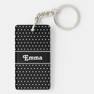 Retro Chic Naam Polka Dot Zwart-witte Sleutelhange Sleutelhanger