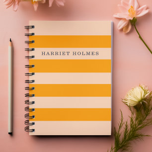 Retro Chic Oranje en Perzik Gestreepte Gepersonali Notitieboek