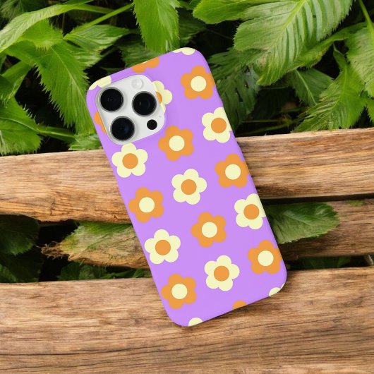 Retro Chic Paarse & Oranje Bloempatroon Case-Mate iPhone Case