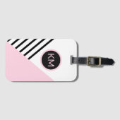 Retro Chic Pink en Black Geometric met Monogram Bagagelabel (Voorkant (horizontaal))