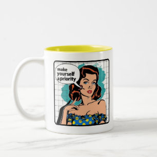 Retro Chic: Pop Art Inspirerend Quote Tweekleurige Koffiemok