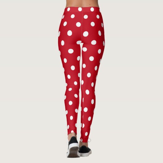 Retro Chic Rood Wit Polka Dots Pattern Mode Leggings (Achterkant)
