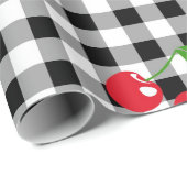 Retro Chic Schattige Rode Kersen Zwart & Wit Gingh Cadeaupapier (Rol Hoek)
