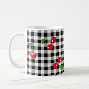 Retro Chic Schattige Rode Kersen Zwart Wit Gingham Koffiemok