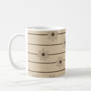Retro Chic Stripe Khaki Flower Unique Y2K Koffiemok