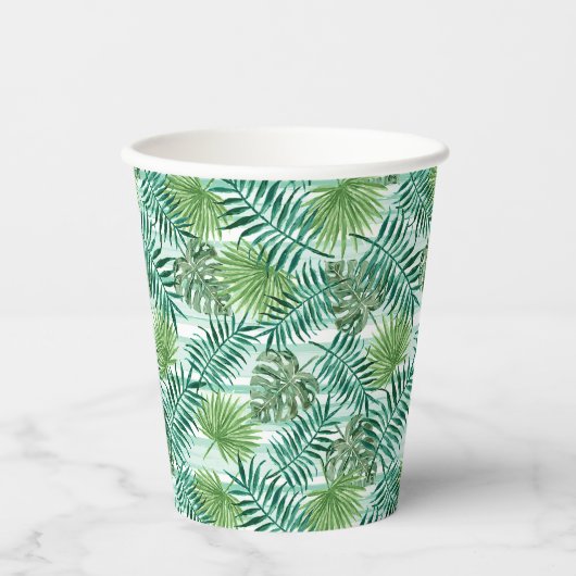 Retro Chic Tropical Green Palm laat kunstpatroon a Papieren Bekers (Voorkant)