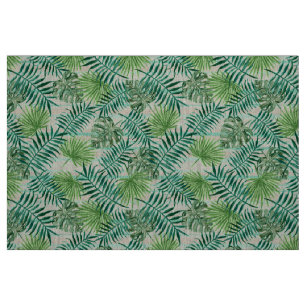 Retro Chic Tropical Green Palm Leaves Pattern Stof